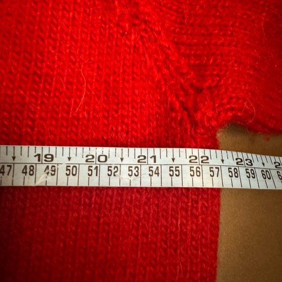 ANGORA WOOL AND MOHAIR Handmade Tight Knit Heavy Knit Red Crew Neck Sweater Cozy - Picture 11 of 11